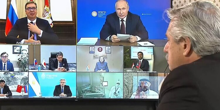 Alberto Fernández, en la videoconferencia con Vladimir Putin
