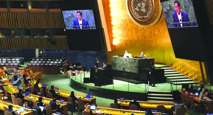 El presidente de Bolivia, Luis Arce, durante su exposición ante la Asamblea General de la ONU, en Nueva York (crédito foto: Ahora El Pueblo)