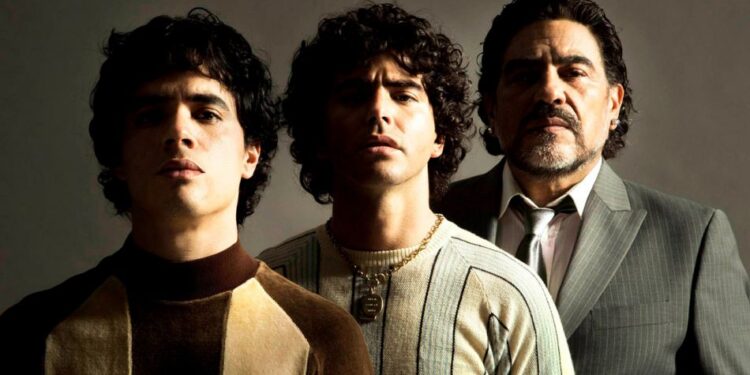 Nicolás Goldshmidt, Nazareno Casero y Juan Palomino, los tres actores que personifican a Diego en la serie de Prime Amazon