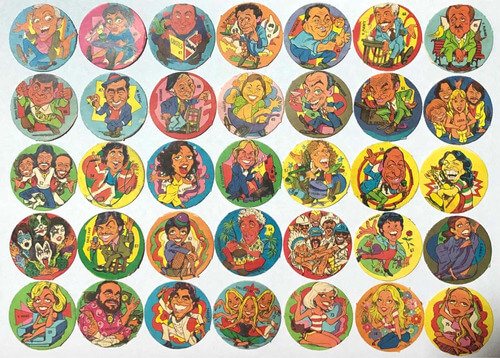 Chapitas de la década de los ´70 y ´80 con figuras de artistas y capo cómicos de aquella época
