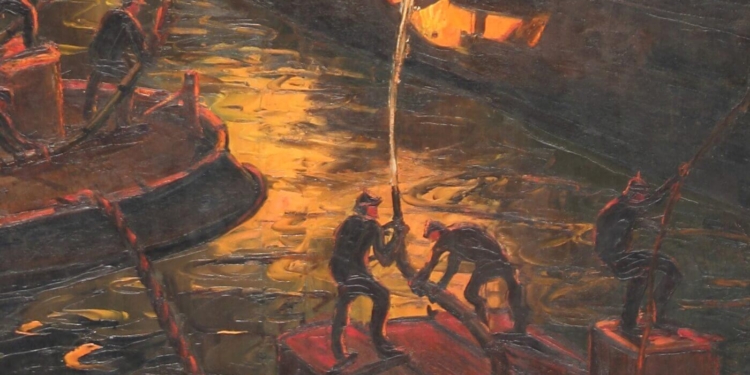 "El incendio del petrolero San Blas" (Crédito: Museo Benito Quinquela Martín)