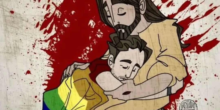 Dibujo con el que la Pastoral de Diversidad Sexual de la Arquidiócesis de Mendoza ilustró su comunicado condenando las palabras del presidente y convocando a la marcha del 1 de febrero (crédito imagen: Ig - Pastoral Social Arquidiócesis de Mendoza)