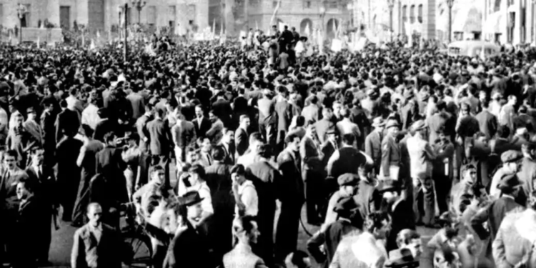 Columnas de trabajadores de Berisso y de Ensenada marcharon juntas a La Plata encabezadas por Cipriano Reyes y sectores militares como el que expresaba el coronel Mercante. Piquetes de obreros paralizaron los tranvías, apedreando el Jockey Club y la representación del diario oligárquico La Prensa (crédito imagen: infobae)